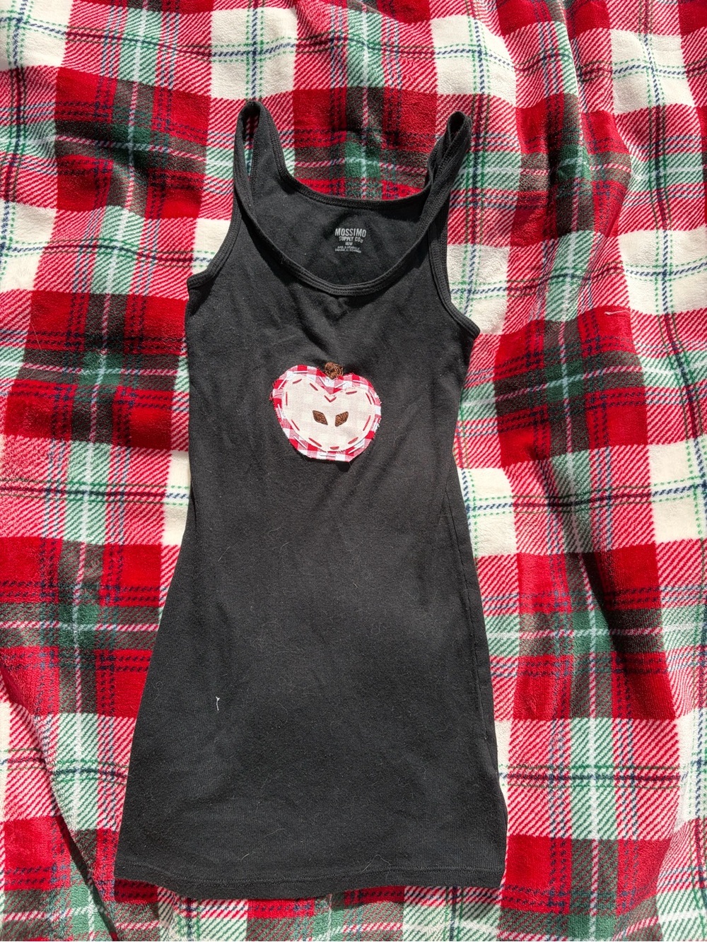 Upcycled Black Tank with Appliqué Apple